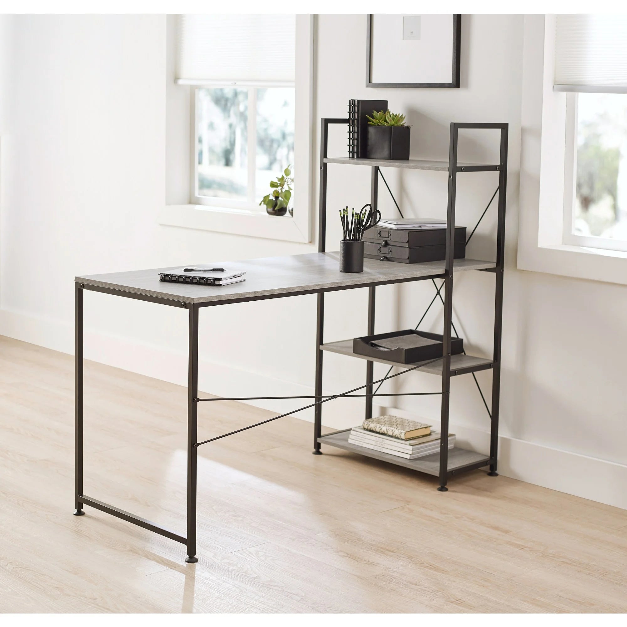 Gray Computer Desk With Storage Shelves Z920