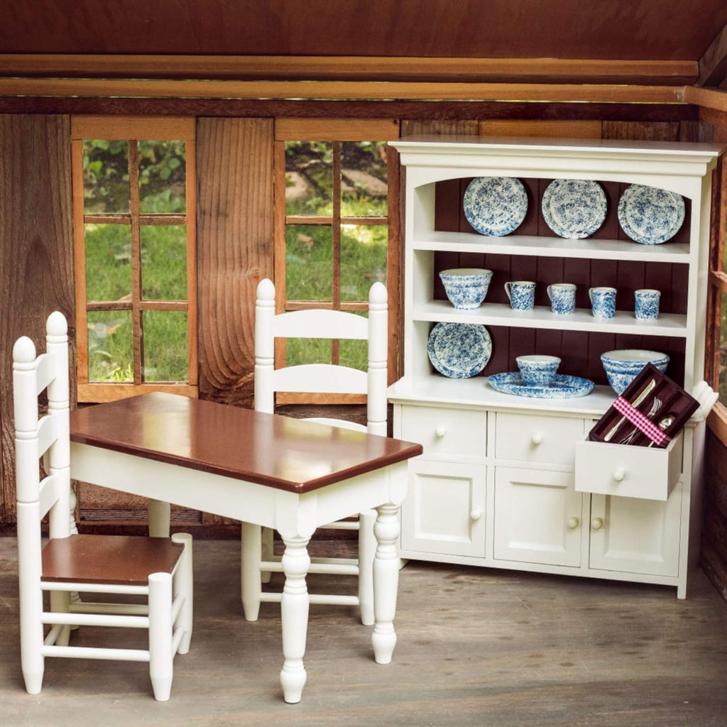 18 Inch Doll Furniture Wooden Kitchen Table and Two Chairs U7041