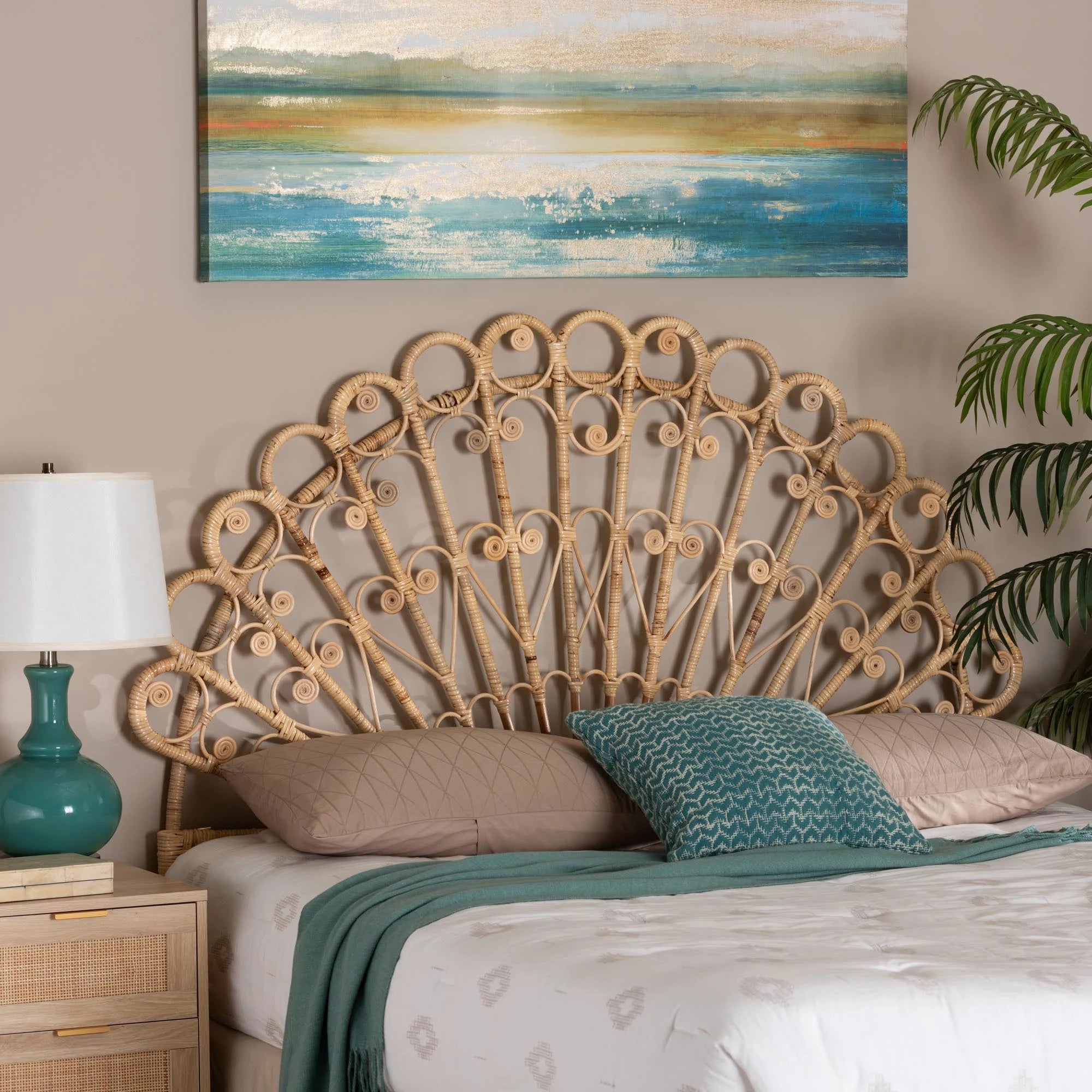 Natural Brown Rattan Queen Size Headboard U9919