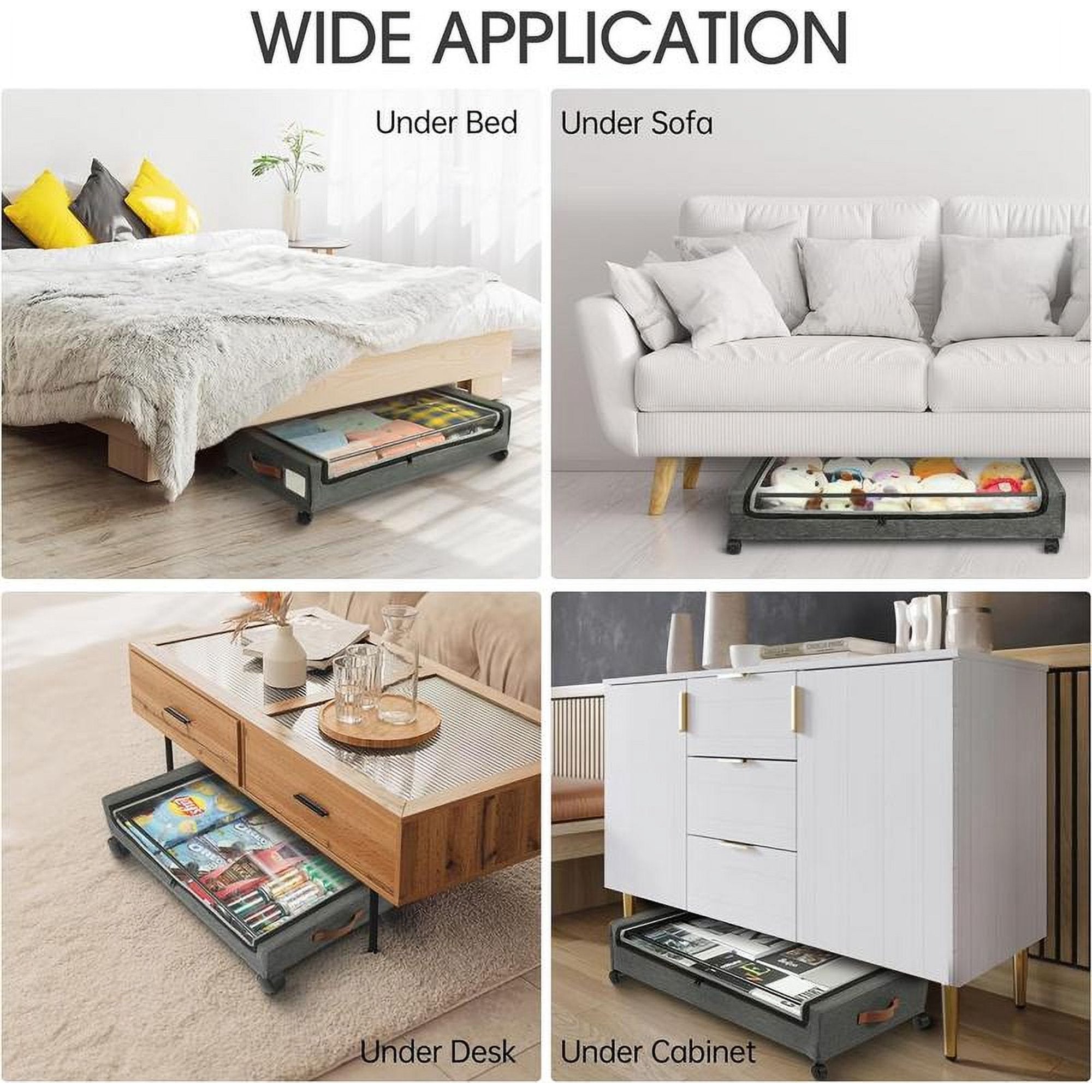 2-Pack Underbed Storage Boxes with Silent Wheels and Clear PVC Window Z3994