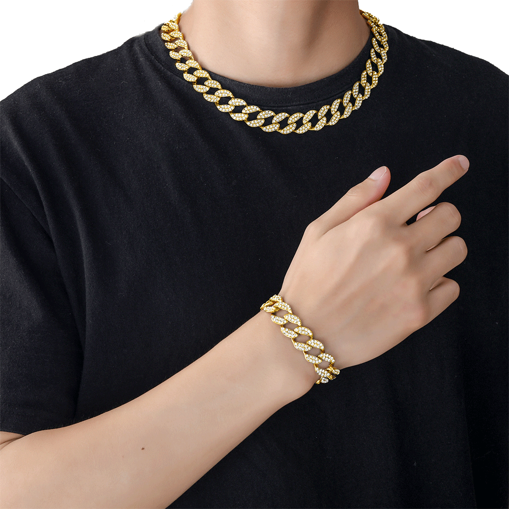 Gold Cuban Link Necklace 15mm E365138