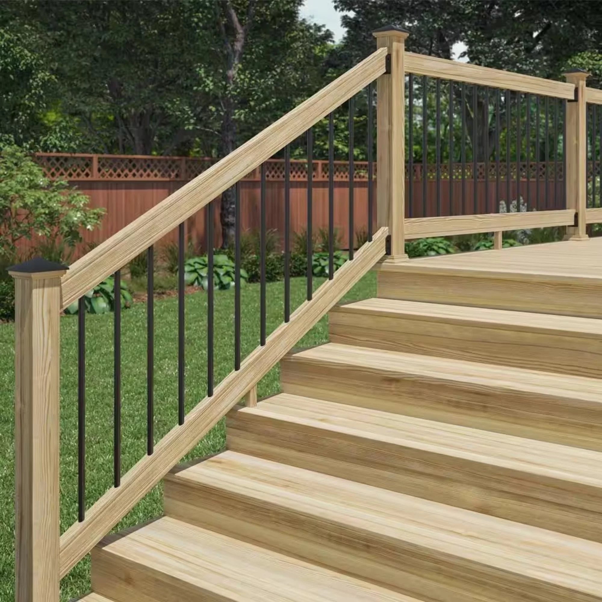 6 Ft. Pressure-Treated Wood Stair Rail Kit with Aluminum Round Balusters J934