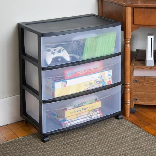 3-Drawer Black Clear Rolling Storage Cart U81844
