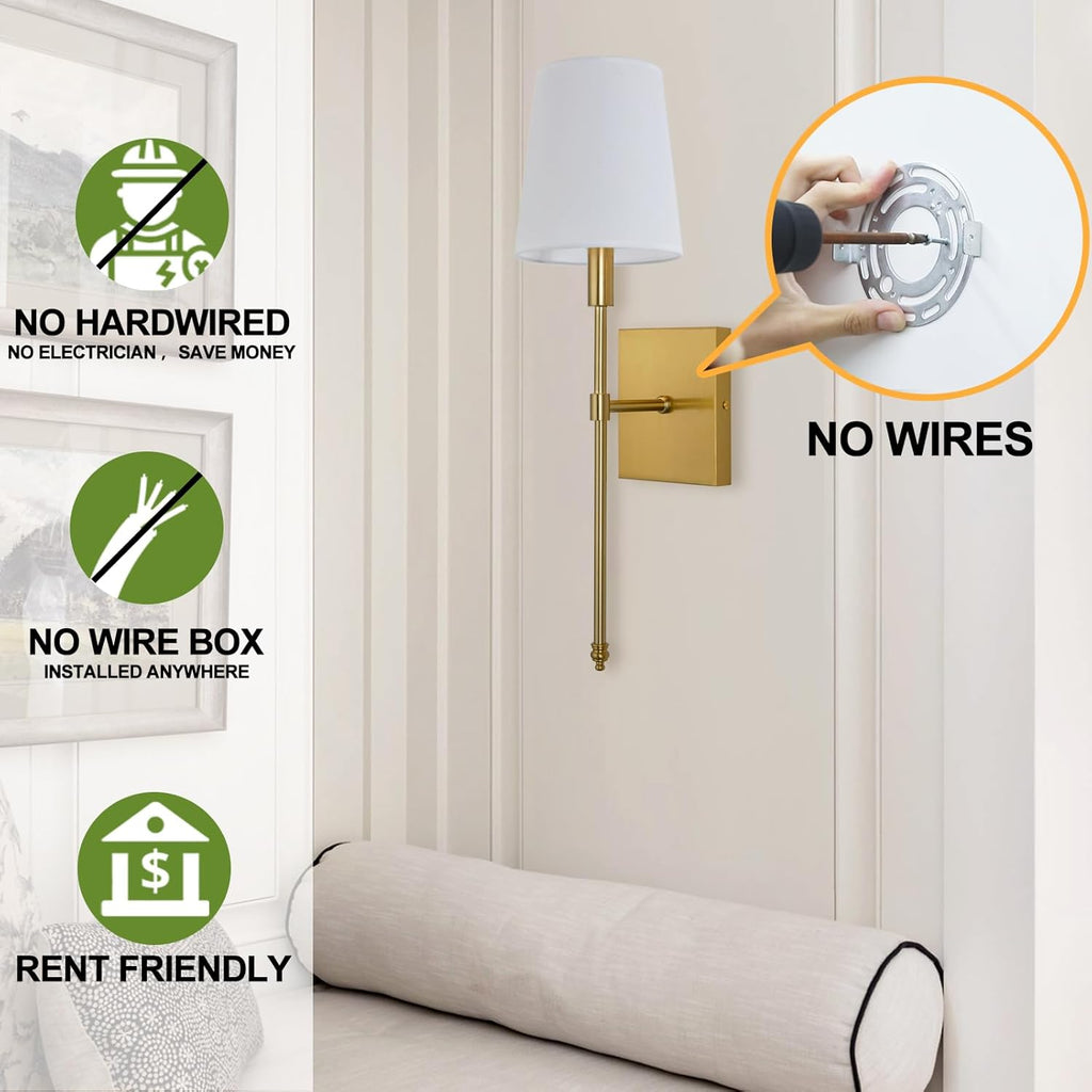 White Fabric Shade Set of 2 Battery Operated Wall Sconce Light with Remote Control Z375666
