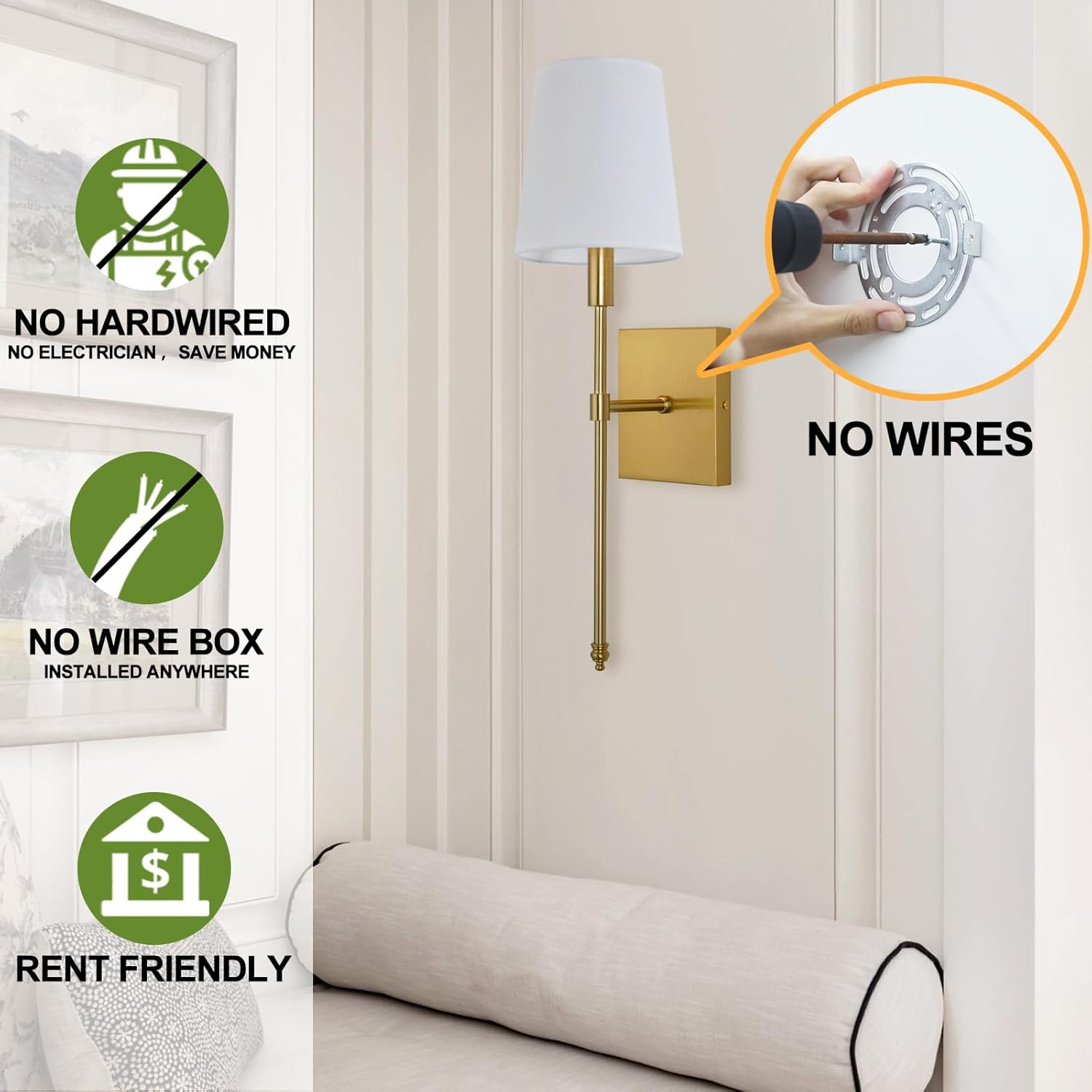 White Fabric Shade Set of 2 Battery Operated Wall Sconce Light with Remote Control Z375666