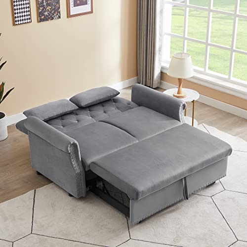 Gray Velvet Button Tufted Futon Sofabed F38630