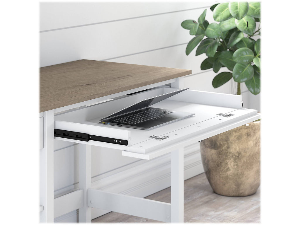 Shiplap Gray/Pure White Computer Desk with Shelves V787723
