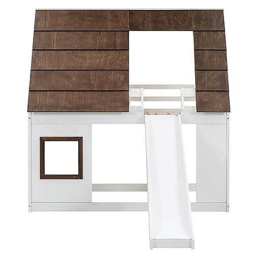 Twin-Over-Twin Wooden Bunk Bed with Storage, Gray+White P809609