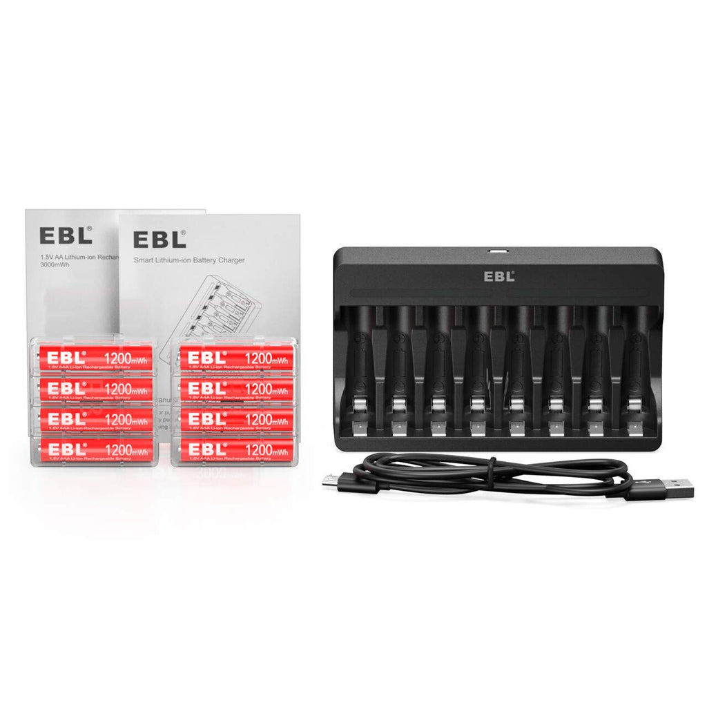8 Pack Rechargeable Lithium AAA Batteries 1200mWh with 8 Bay Smart Battery Charger Y661163