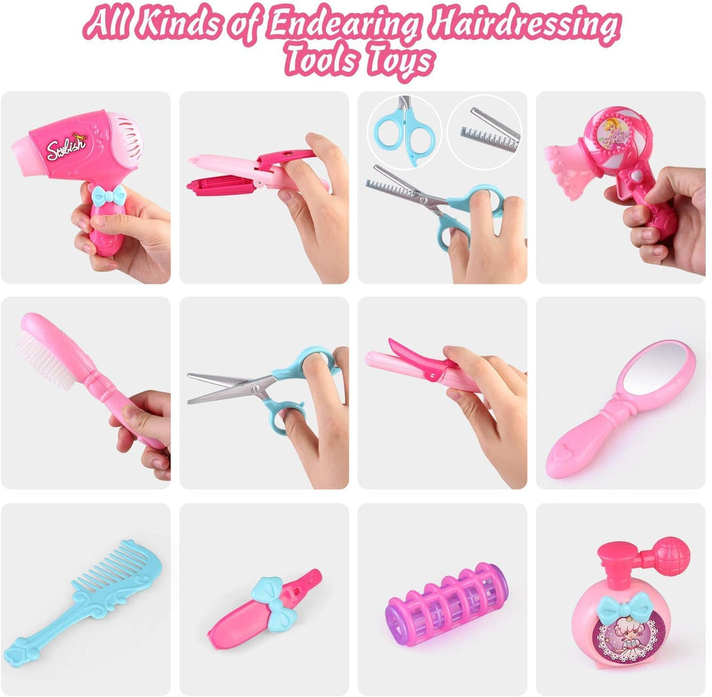 Kids Hair Salon Toy Set with Hair Dryer Hair Curler and Beauty Accessories J959