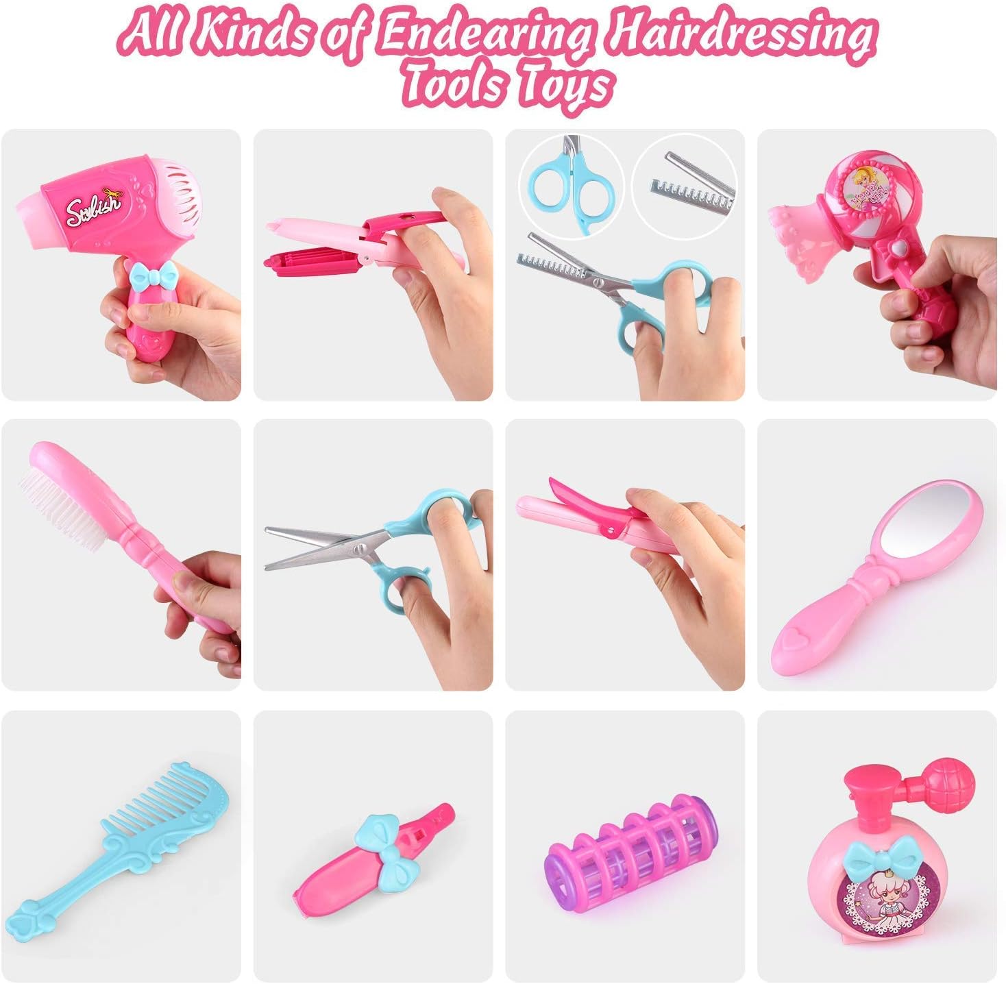 Kids Hair Salon Toy Set with Hair Dryer Hair Curler and Beauty Accessories J959