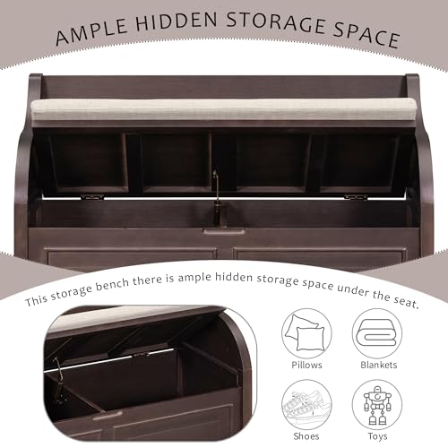 42 Inch Solid Wood Storage Bench with Removable Cushion B4421