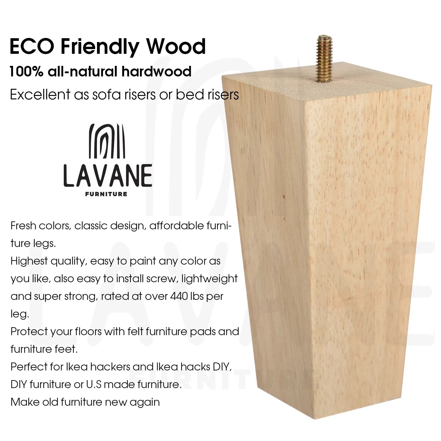 6 Inch / 15 cm Solid Wood Furniture Legs Set of 4 H718