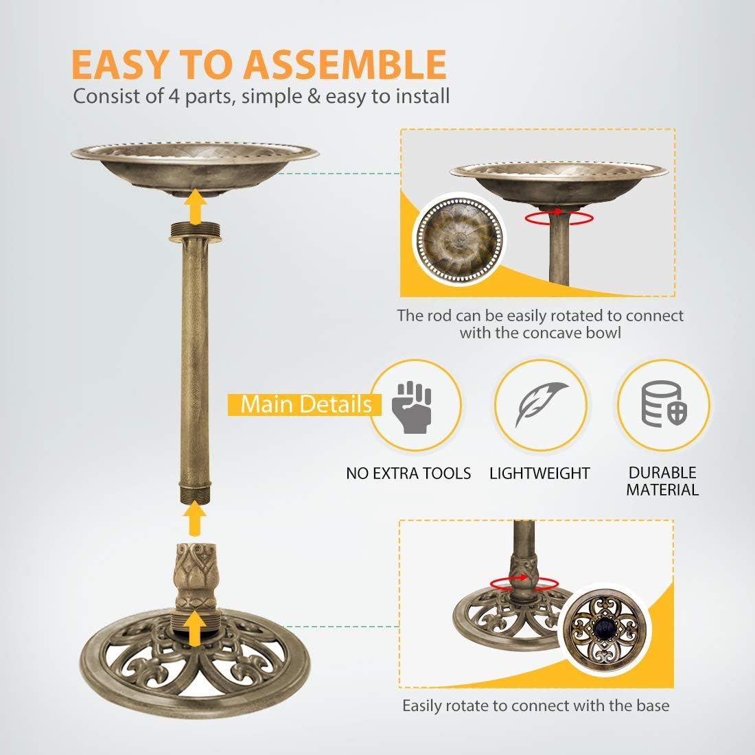 28 Inch Copper Polyresin Bird Bath G870