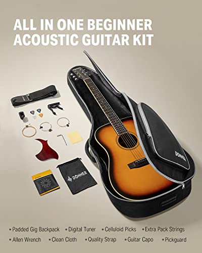 Black Full Size Acoustic Guitar Dreadnought Bundle Set with Gig Bag, Strap, Tuner, Pickguard Q5169