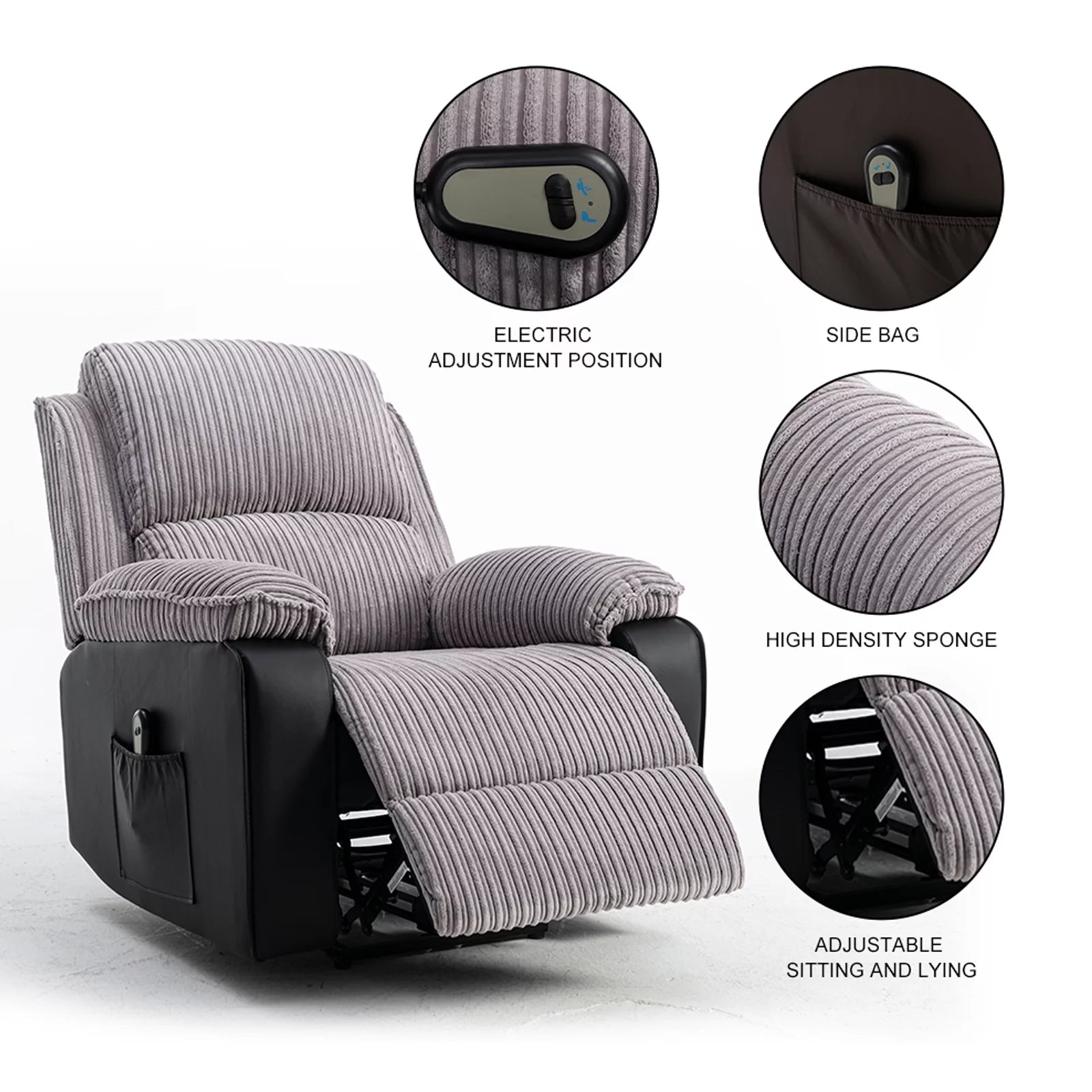 Electric Lift Recliner with Heat and Massage, Heavy Lounge Chair with Padded Arms and USB F74890