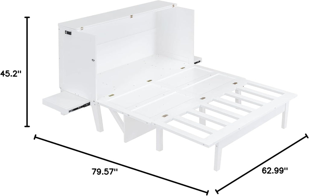 White Queen Size Murphy Bed with Wooden Slat Support M954