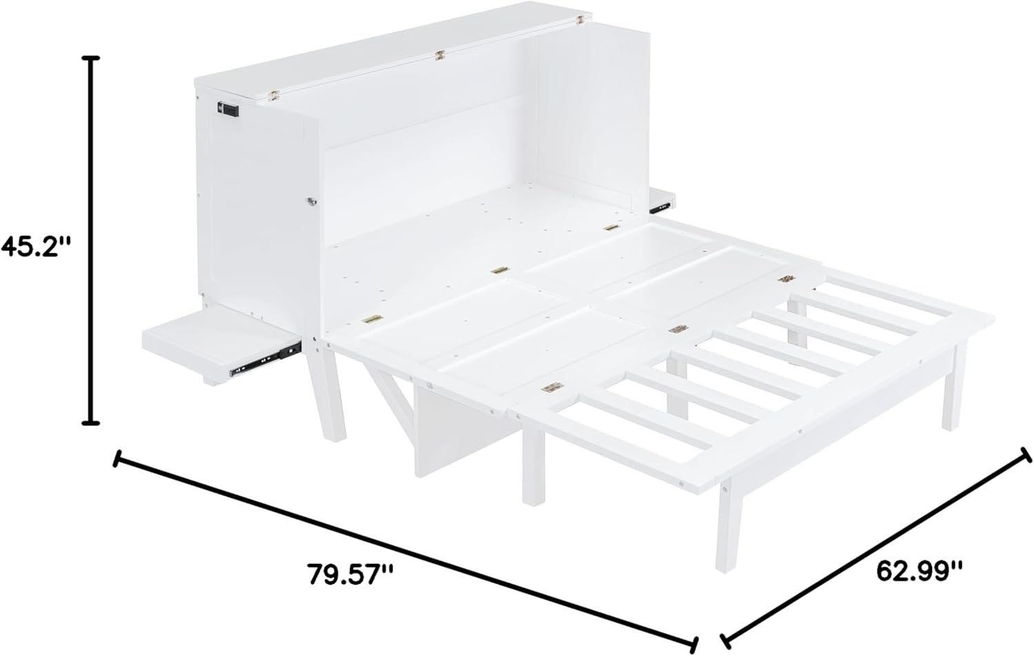 White Queen Size Murphy Bed with Wooden Slat Support M954