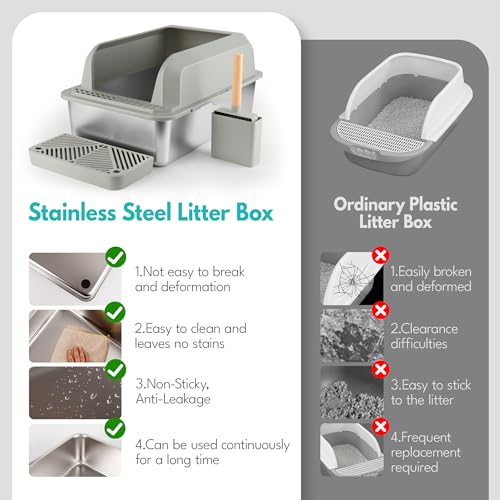 75L Extra Large Stainless Steel Cat Litter Box with Lid Grey V627019