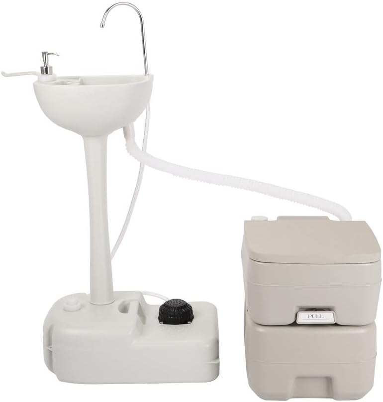 Portable Sink and Toilet Combo, Self-contained 5 Gal Hand Washing Station & 5 Gal Flushing Toilet, Detachable, Compact K412