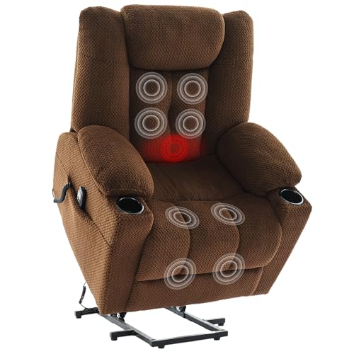 Brown Dual Motor Power Lift Recliner with Massage and Heat G71077