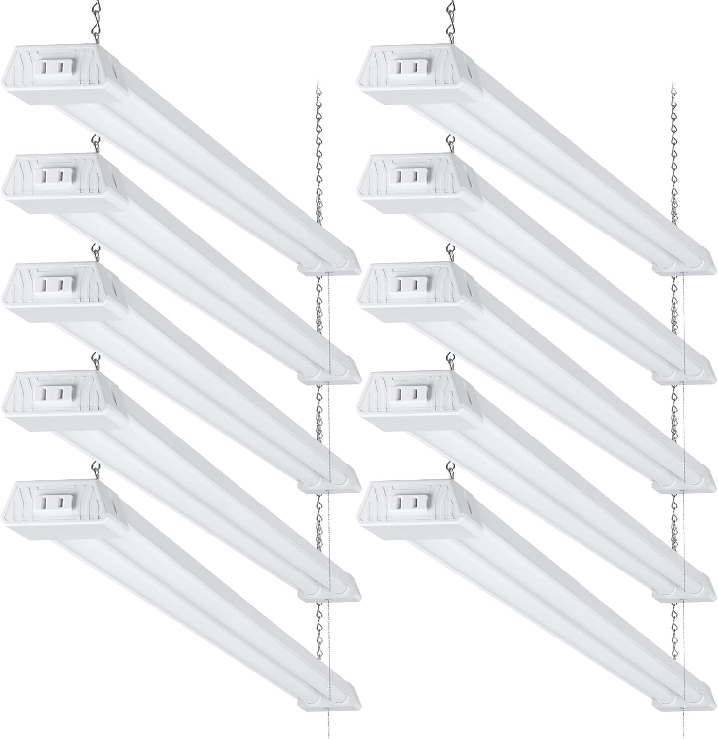 10-Pack 4FT 40W 5000K Daylight Linkable LED Shop Light with Pull Chain E664546