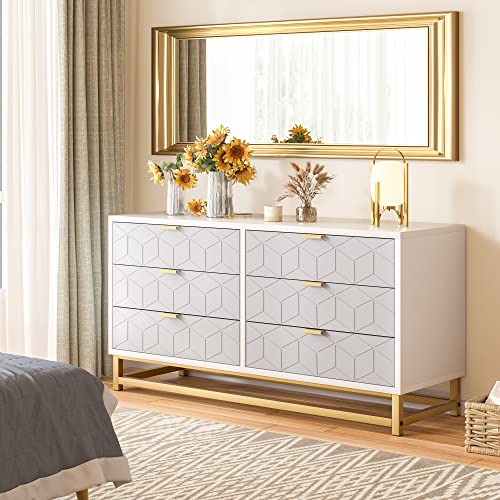 White 6 Drawer Wood Dresser with Metal Legs C231
