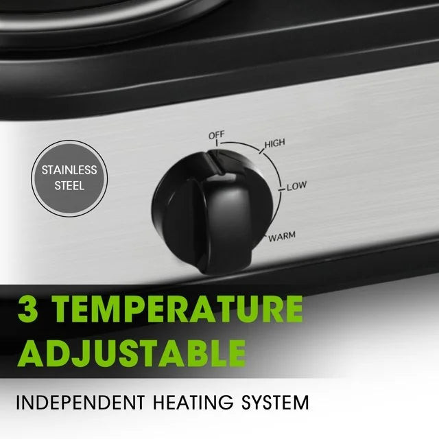 2.5QT Dual Pot Slow Cooker With Adjustable Temp Stainless Steel Removable Pots R56105