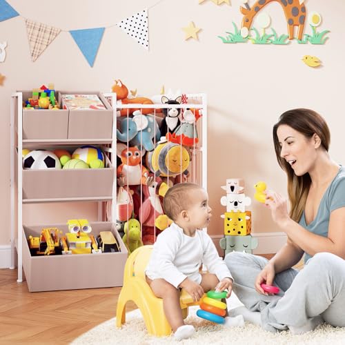 Pink Stuffed Animal Storage with 4 Removable Bins A353
