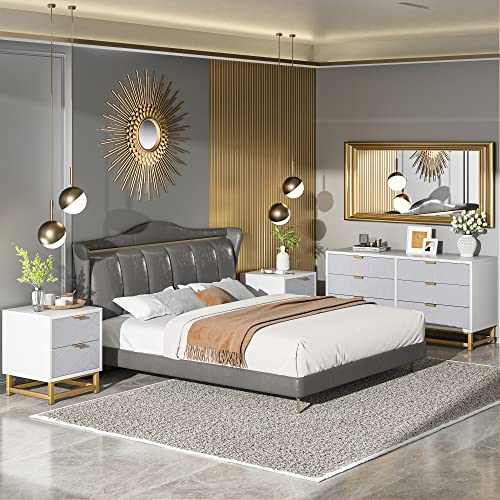 White 6 Drawer Wood Dresser with Metal Legs C231