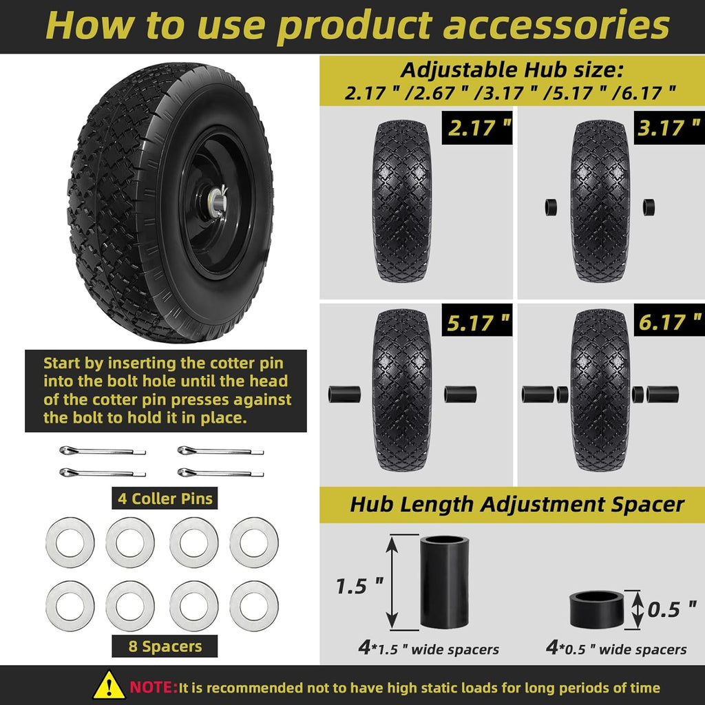 13” Replacement Solid Tire and Wheel Assemblies with 5/8” Axle Bore Hole, 2 Packs L720