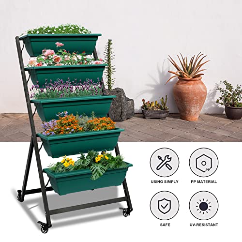 Green Vertical Garden Planter with 5 Boxes and Wheels Y831244