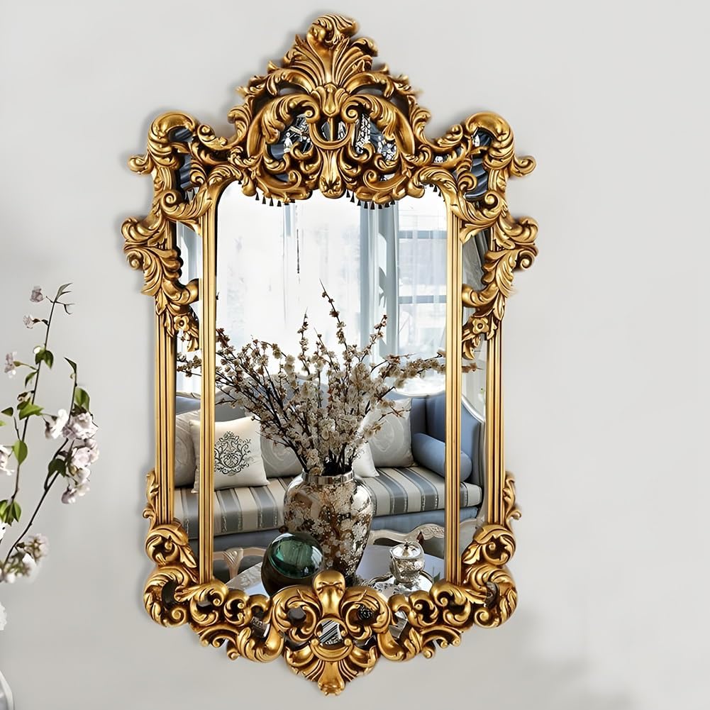 Antique Ornate Gold Wall Mirror with Resin Frame U22328