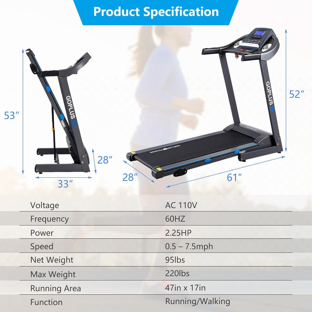 2.25HP Folding Treadmill with Incline Electric Treadmill U41686