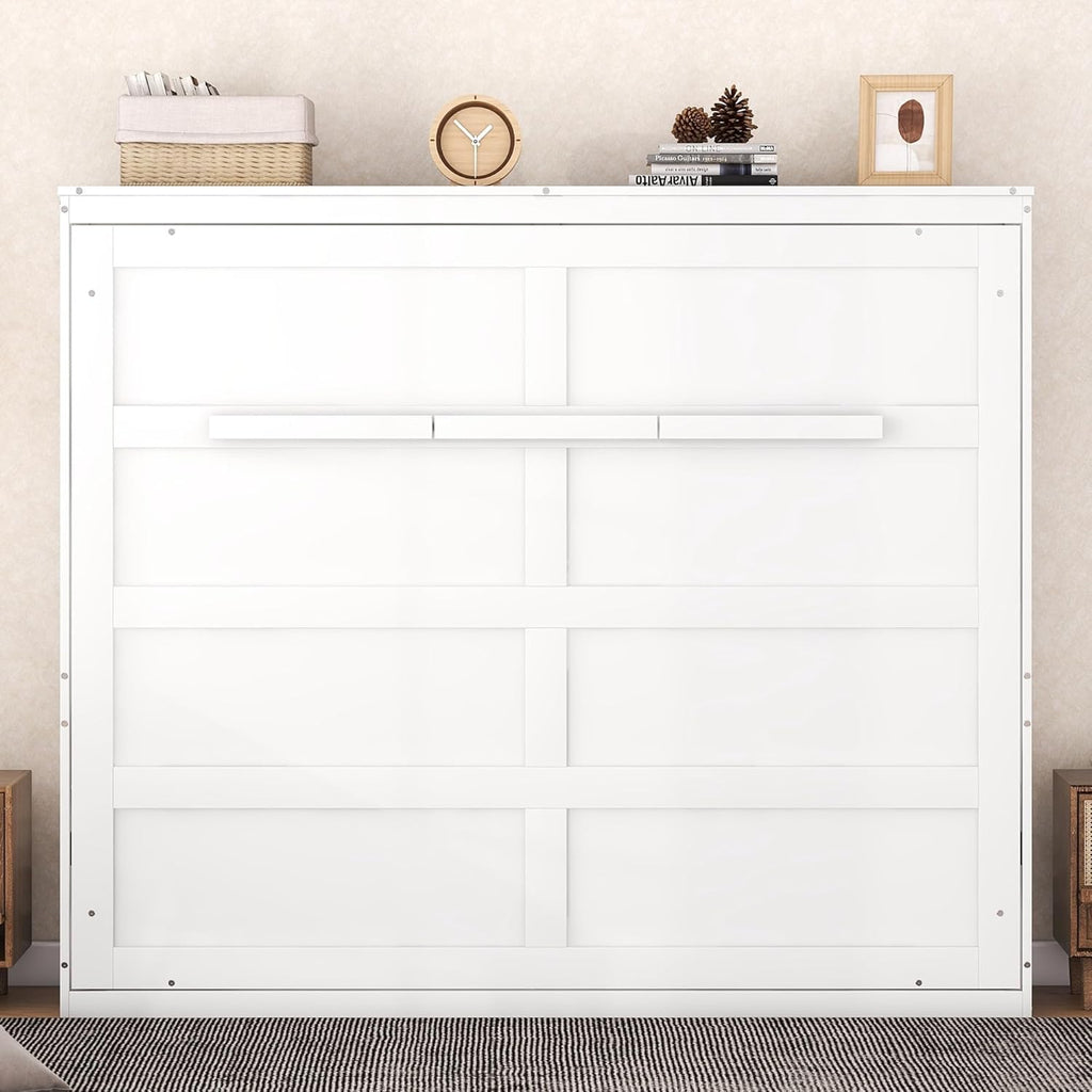 White Solid Wood Queen Size Murphy Bed L25966