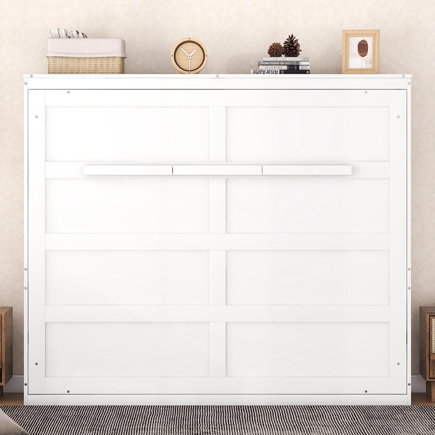 White Solid Wood Queen Size Murphy Bed L25966