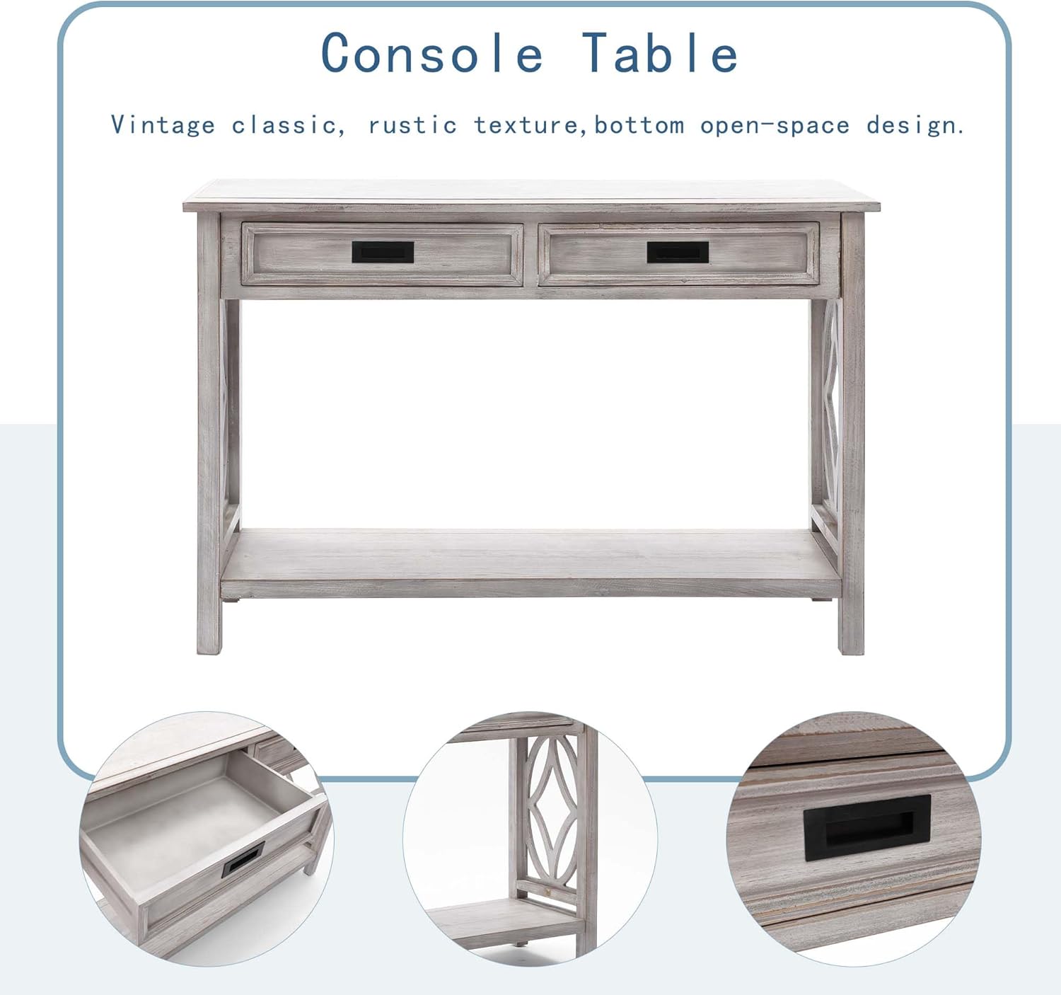 Whitewashed Wood Console Table with Drawers G199649