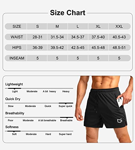 Men's Running Shorts with Zipper Pockets Quick Dry 5" Shorts T1359