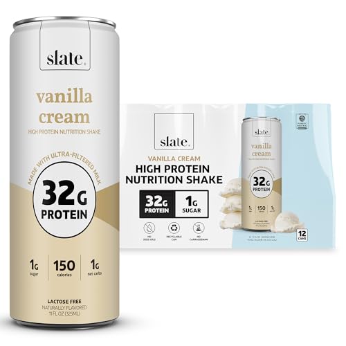 Vanilla Cream High Protein Nutrition Shake, 32g Protein, 1g Sugar, 150 Calories, 1g Net Carbs, Lactose Free, No Added Sugar, 11 fl oz, 12 Cans G5750