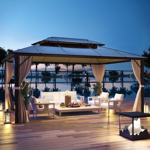 10'x13' Hardtop Gazebo with Curtains and Netting D653951