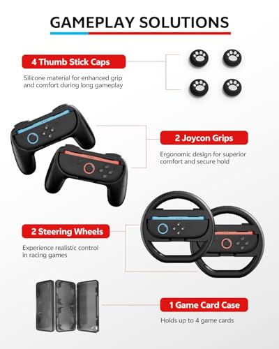 16 in 1 Game Kit: Carrying Case, Screen Protector with Alignment Frame, Steering Wheel, Grip Y134