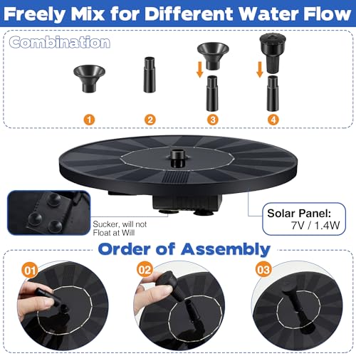 Solar Powered Bird Bath Fountain with 4 Water Spray T8718
