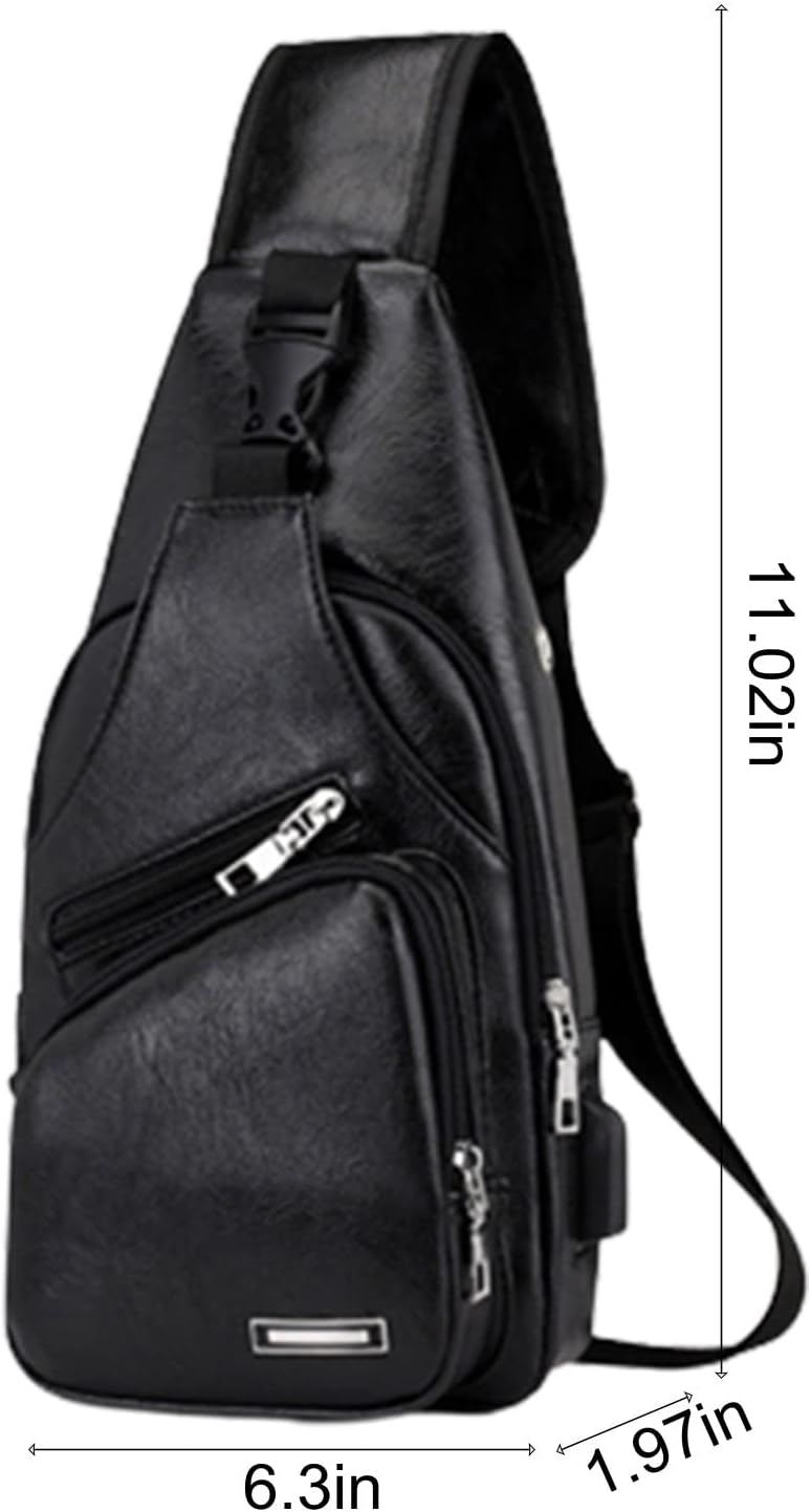 Waterproof Leather Sling Backpack with USB Charging Port A223