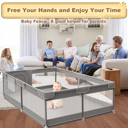 Grey 50 x 50 Inch Baby Playpen with Fabric and Mesh Z832884