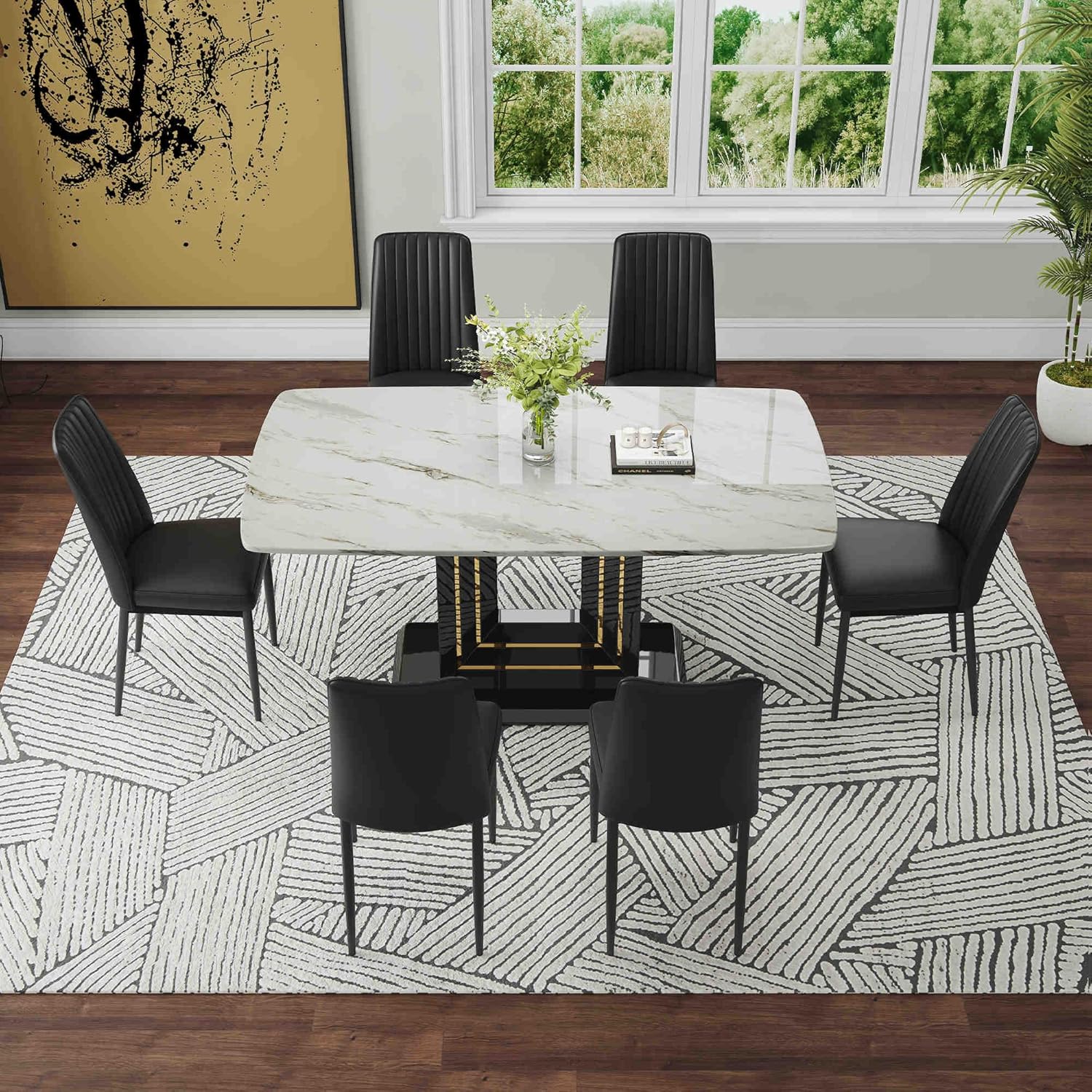 7-Piece Dining Table Set with 6 Soft Chairs K29298