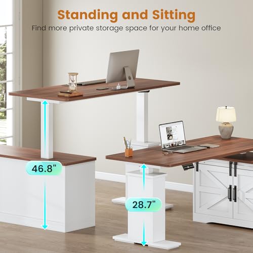 Black L Shaped Standing Desk with Storage Drawers and Power Outlets K62772