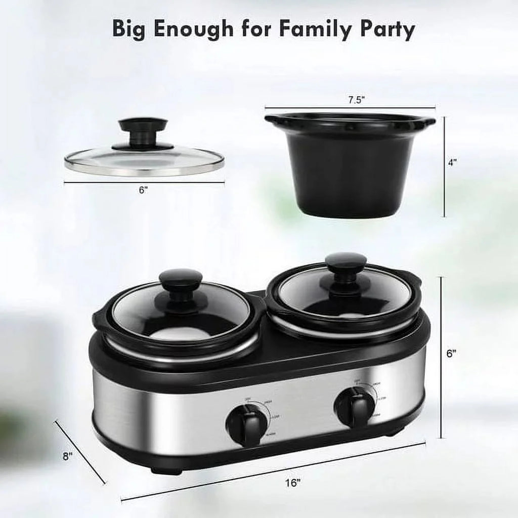 2.5QT Dual Pot Slow Cooker With Adjustable Temp Stainless Steel Removable Pots R56105
