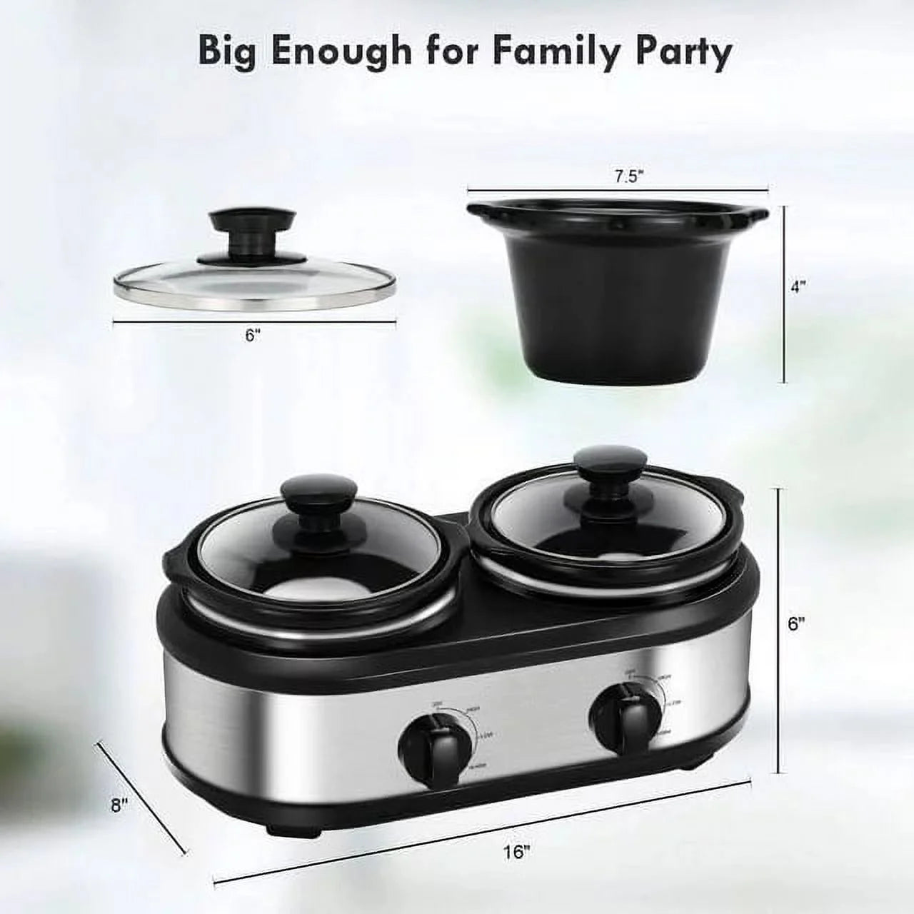 2.5QT Dual Pot Slow Cooker With Adjustable Temp Stainless Steel Removable Pots R56105
