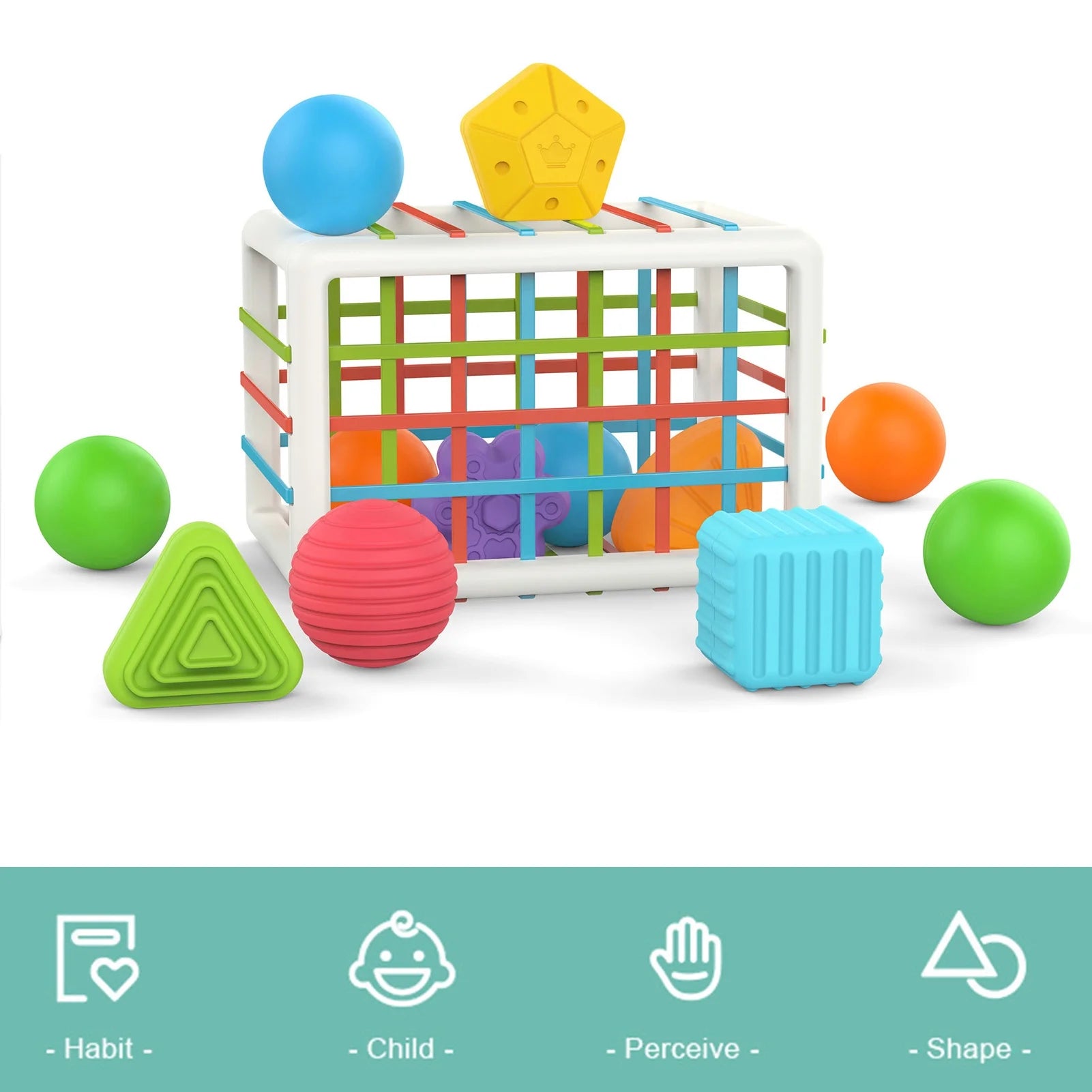 Shape Sorter Baby Toys with Storage Cube Bin & Sensory Shape Blocks Q541