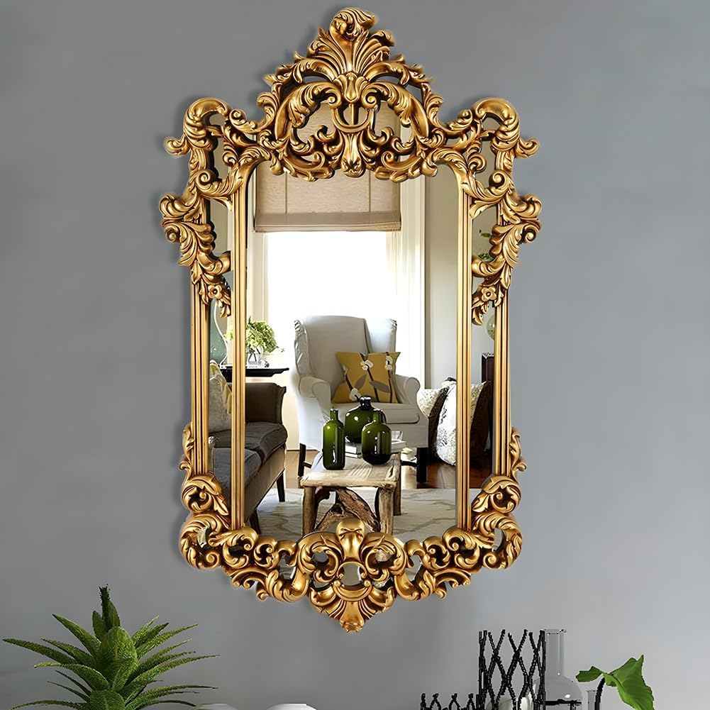 Antique Ornate Gold Wall Mirror with Resin Frame U22328